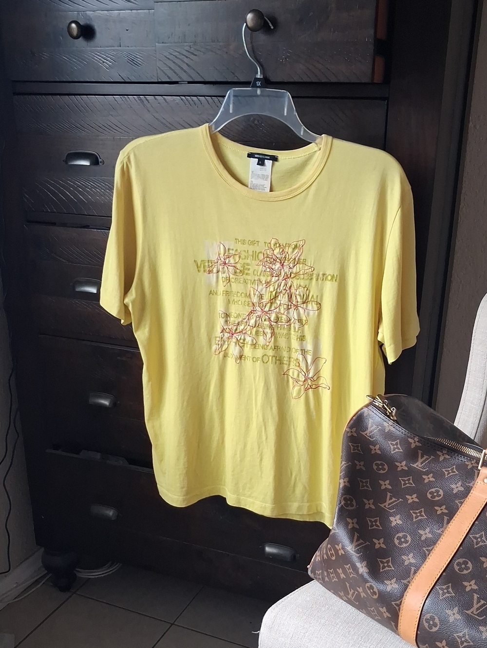 Versace Butter Yellow Embroidered Tee Circa 2005